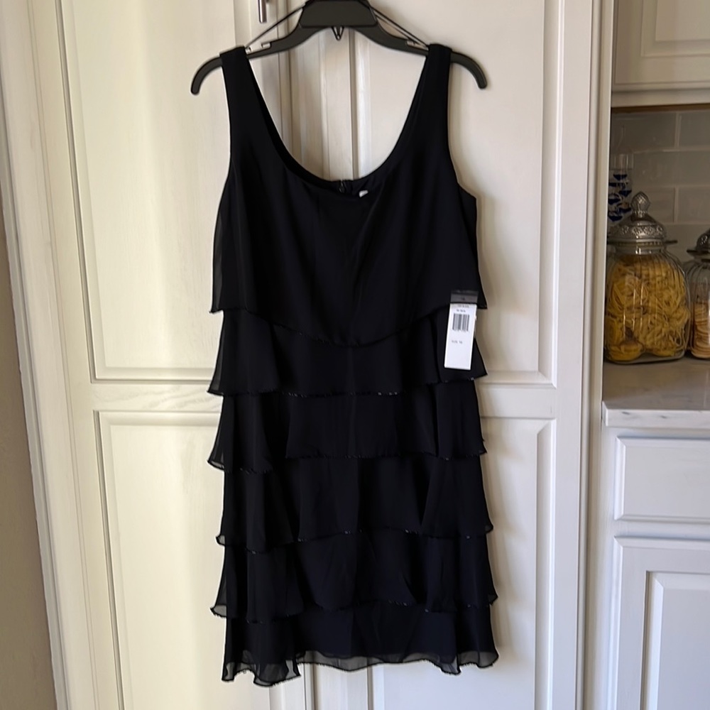 NEW Black Ruffled Dress w/beaded trim